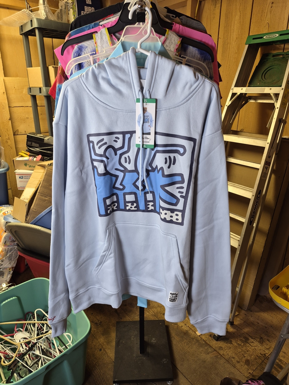 Men's Light Blue Zip-Up Hoodie with Graphic Chest Print Bin 63